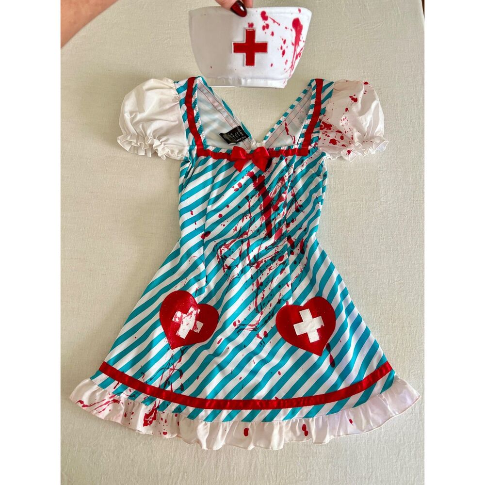 DIY 2-Piece Bloody Nurse Halloween Costume Leg Avenue Candy Striper Nurse Sz S/M